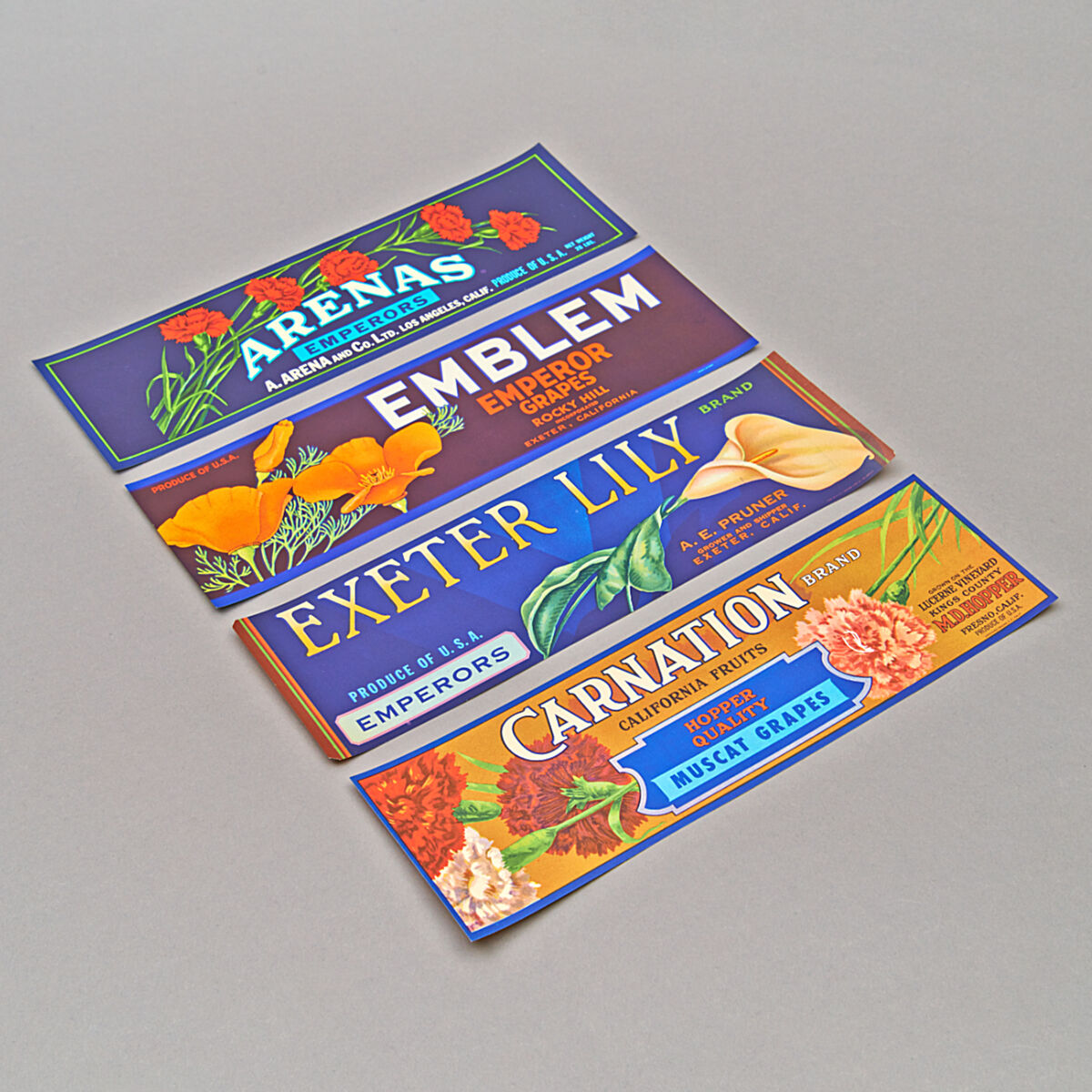 Mid-Century Etiketten-Set "Blumen"